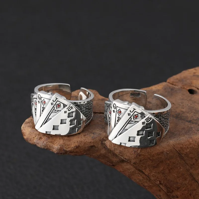 Silver Rings Silver Ring Buyee 925 Sterling Silver Unique Ring Finger Excellent Poker Open Ring for Woman Man Fashion Punk Fine Jewelry Circle with Box