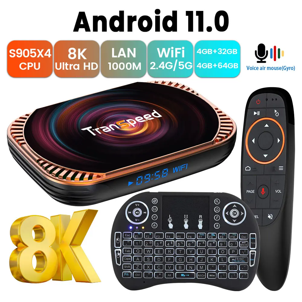 Transpeed Amlogic S905X4 8K Android 11.0 TV BOX 2.4G&5.8G