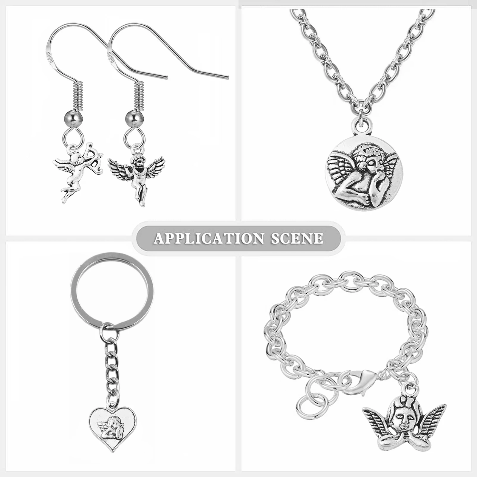 100Pcs 10 Styles Tibetan Angel Charms Antique Silver Religious Angel Charms for Necklace Bracelet Earrings Jewelry Making