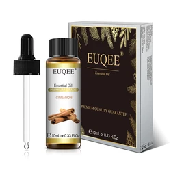 EUQEE 10ml Pure Essential Oils Collection with Dropper - Lavender, Jasmine, Eucalyptus, Vanilla - 10ml (Cinnamon)