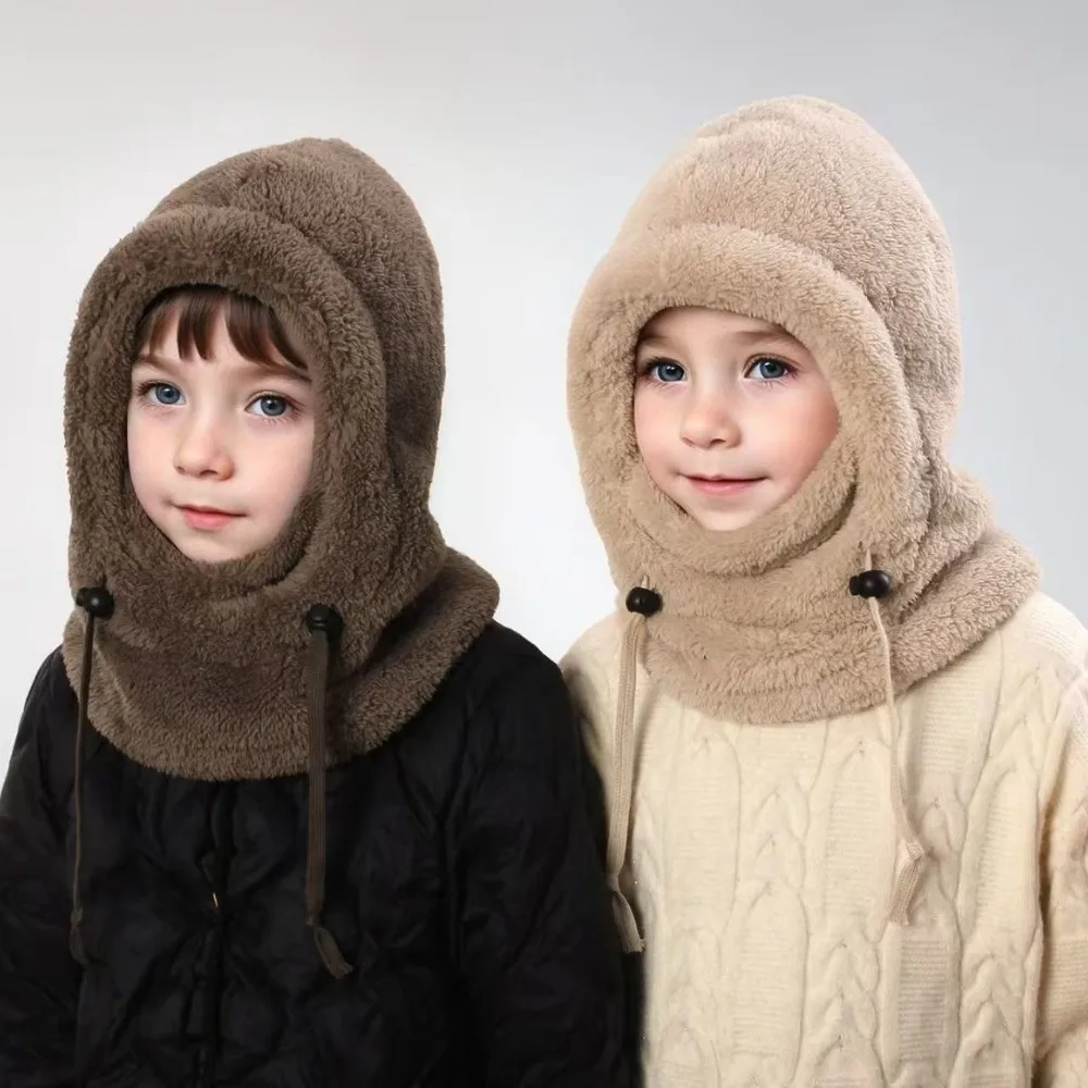 Soft Solid Color Balaclava Hat Hood Keep Warm Winter Ear Protection Cap Thermal Scarf Children Windproof Cap Hiking