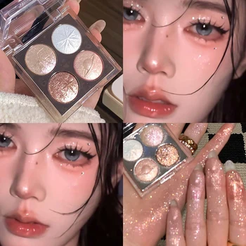 4Color Sparkling Diamond Glitter Eyeshadow Palette Pink Purple Pearlescent Shimmer Eye Shadow Powder Korean Cosmetic Eyes Makeup 1