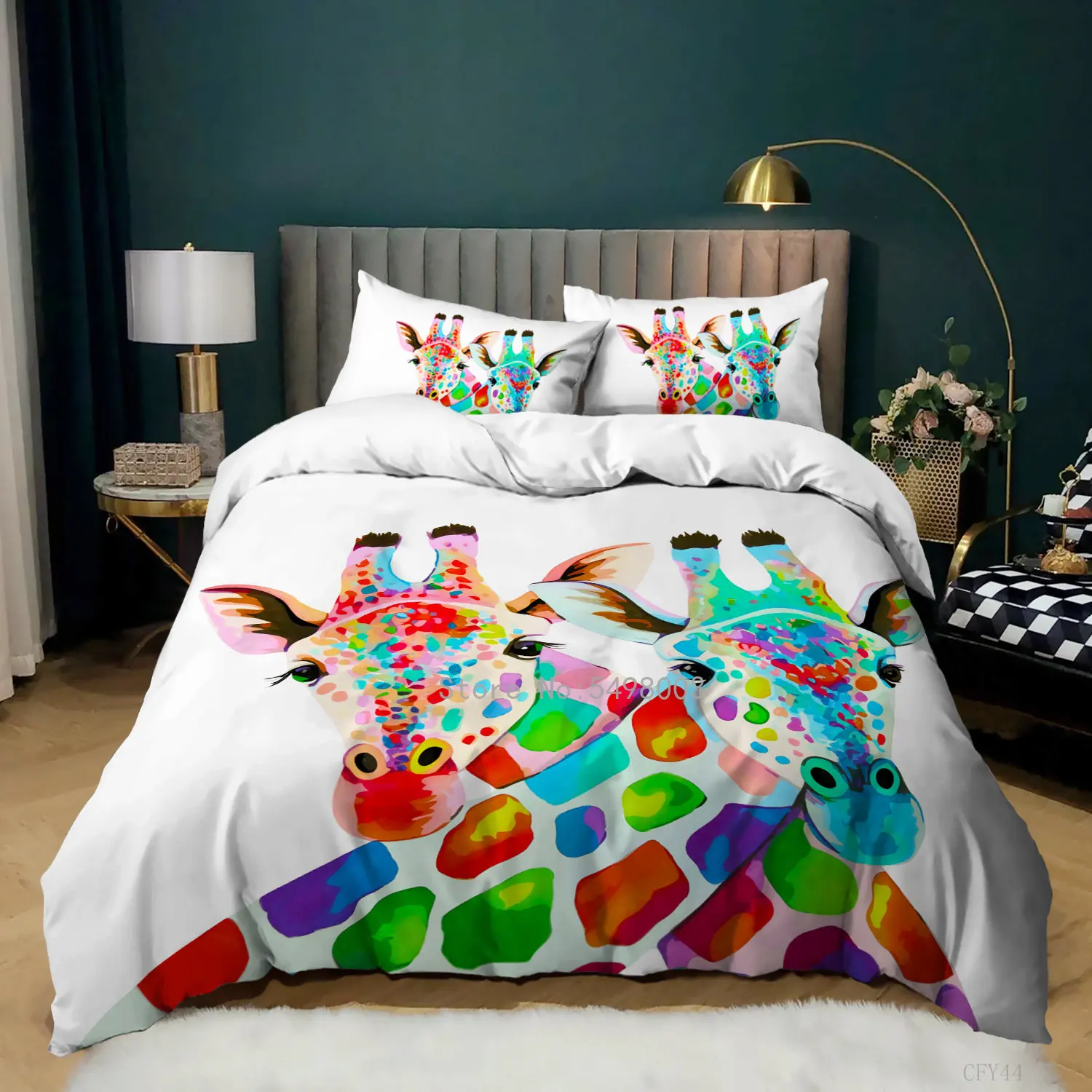 3d Colorful Giraffe Bedding Set Animal Geometric Giraffe Duvet Cover