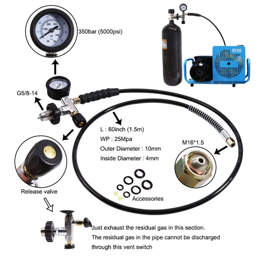 TUXING 5000 PSI Scuba Diving PCP Compressor - High Pressure Filling Station With Hose