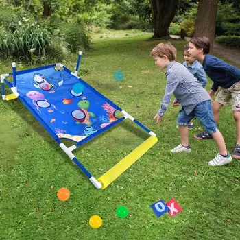 Pool Cornhole Games Interactive Water Sandbag Floating Swimming Board and Beach Ball Toss Games for Beach Backyard Garden 4