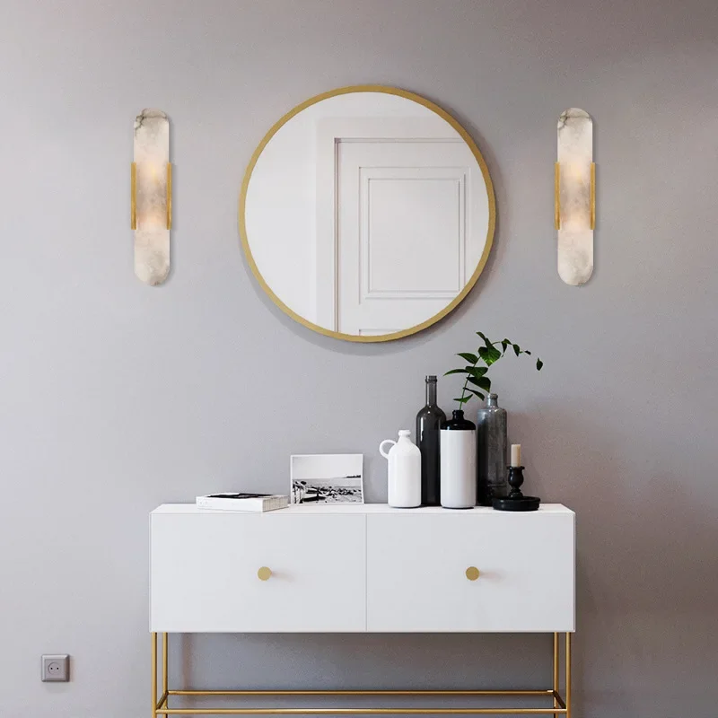 Modern Wall Light Minimalist Luxury Marble Sconce New Nordic Living Room Villa TV Background Bedroom Bedside Mirror Decor Lamps