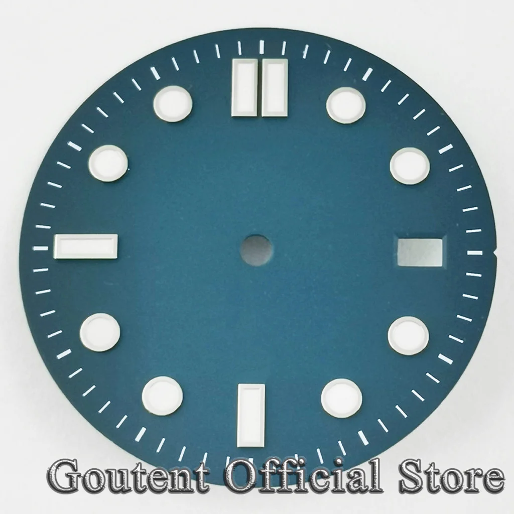 Goutent Sterile 31mm Watch Dial Black Blue Dial Green Luminous Fit NH35 Movement Watch Face