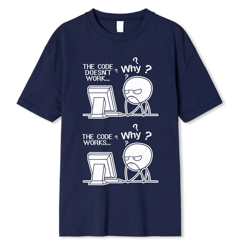 Creative Funny Programmer Code Works Why Casual Print T-Shirt Camiseta Hombre Linux Operating System Fashion Streetwear Uisex