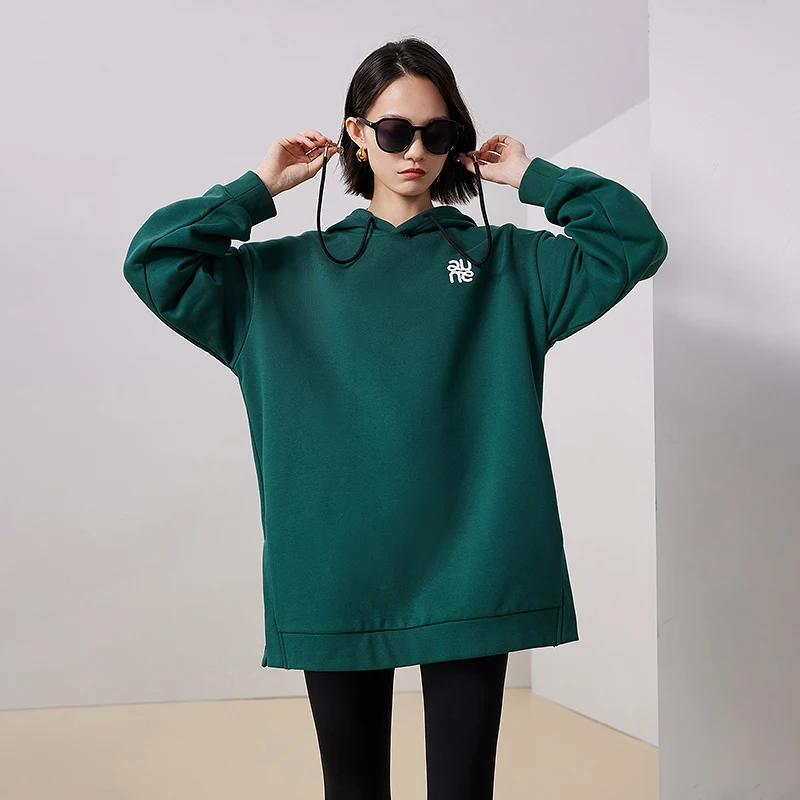 Toyouth Women Hoodies 2023 Autumn Long Sleeve Loose Hooded Sweatshirts Earphone Pendant Drawstring Split Hem Casual Pullover