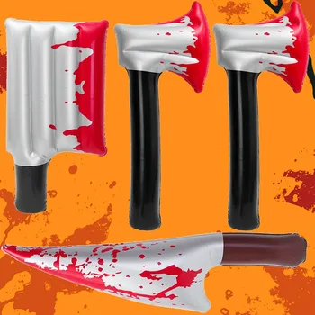 Halloween PVC Inflatable Fake Knife Prop Realistic Axe Knifes Prank Toy Bloody Knife Halloween Party Gift Decor Cosplay Supplies