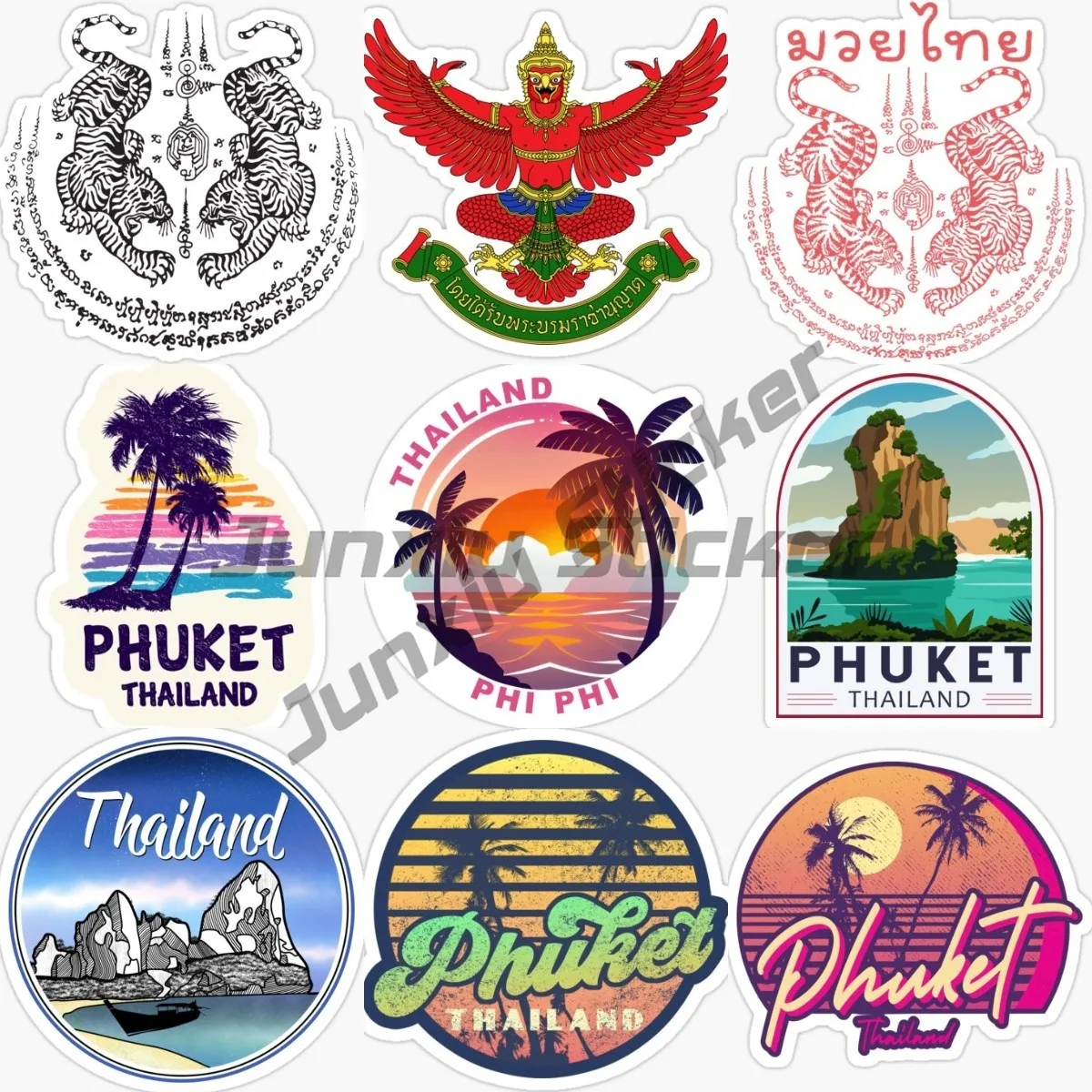 Thailandia Th Coconut Tree Tiger Seaside Scenery Sticker Vinile Laptop Car Window Bicycle Van Camper Wall Door Moto Truck Decal