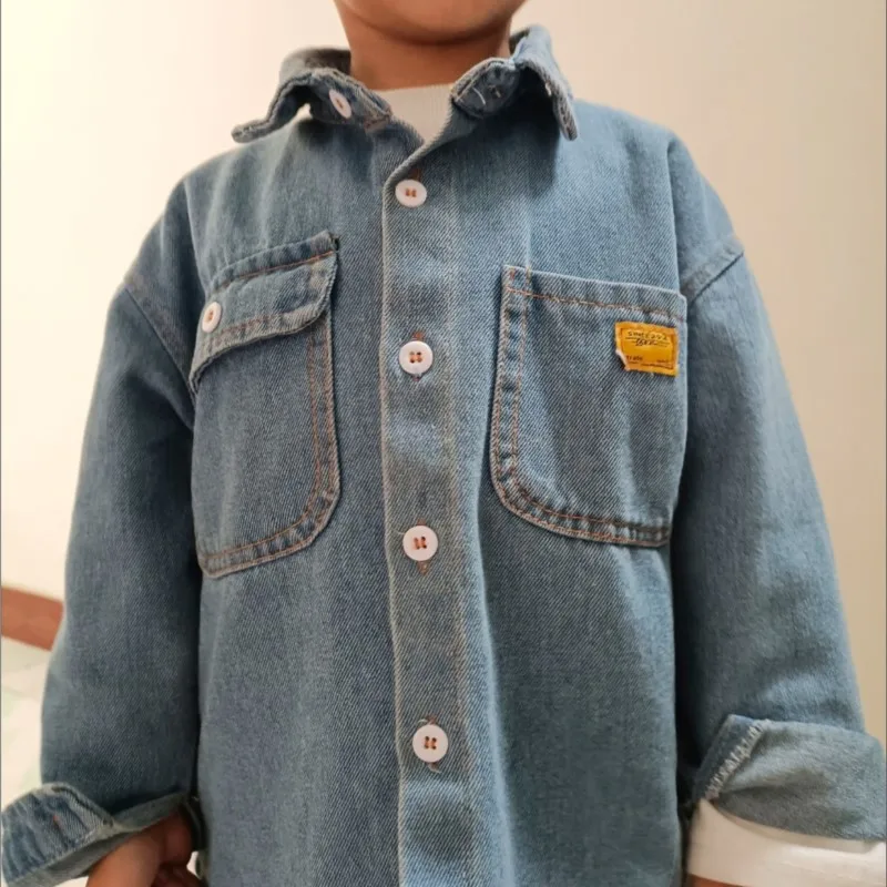Spring autumn Baby Girls boys Cotton solid Denim shirt coat Cute Children kids Clothes