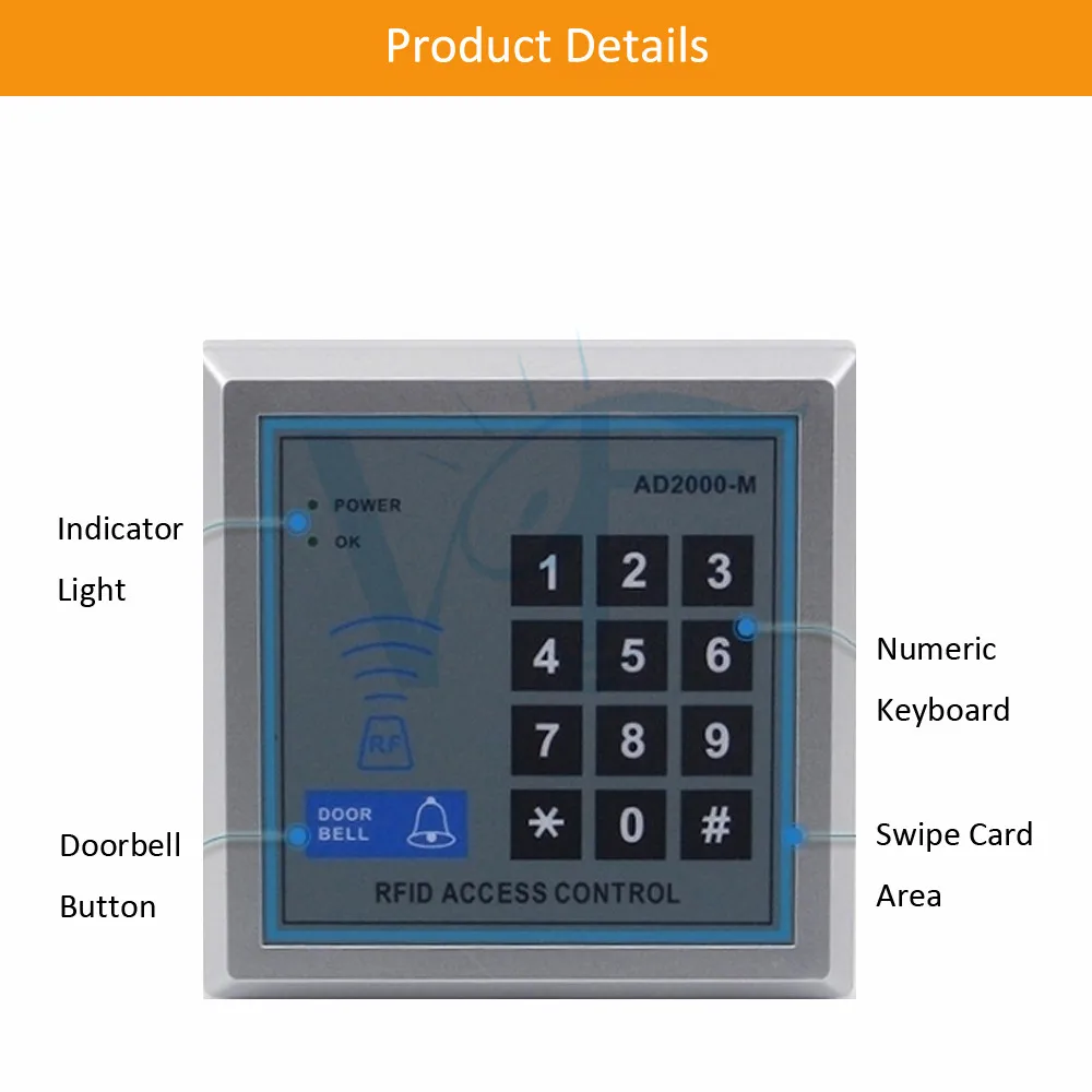 125KHZ ID Tag Keyfobs Intelligent Access Controller Support 1000 Users Keychain Numeric Keyboard ABS Password Unlock Door Opener