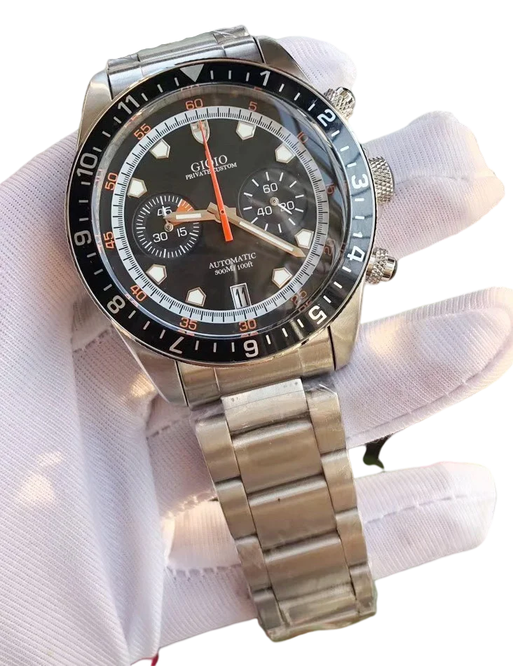 

Luxury Mens Quartz Chronograph Watch Black Blue Ceramic Bezel Sapphire Stainless Steel Luminous Calendar