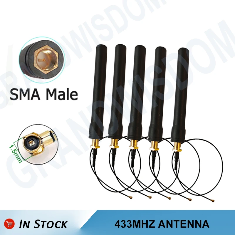 GWS 433MHz 안테나 8cm 3dBi SMA Male 로라 안테나 21cm RP-SMA - UFL 변환 어댑터 LoRaWAN 메쉬태스틱 네트워크용 RG0.8 피그테일 px4 케이블