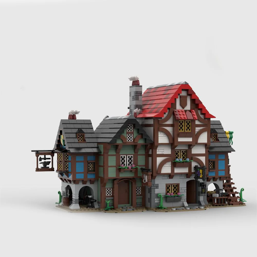 

NEW building blocks MOC European Medieval Street View Tailor's House Alley's Inn Blacksmith DIY creative ideas kid Toy Gift