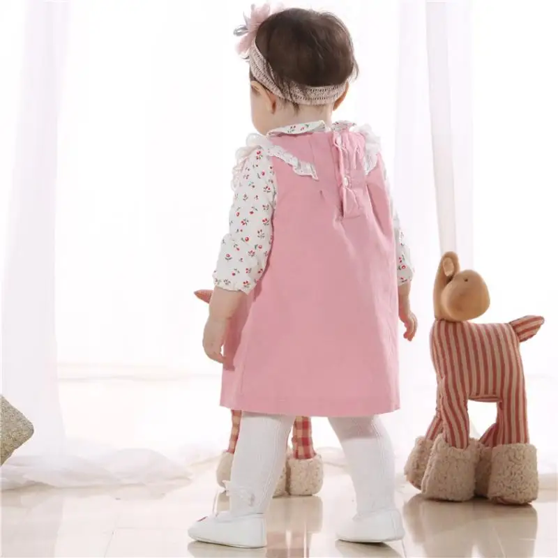 2024 Clibeso Korean Fashion Baby Girls Dress Set 2 Pcs Kids Floral Cotton Shirts + Lace Pink Dress Children First Birthday Wear