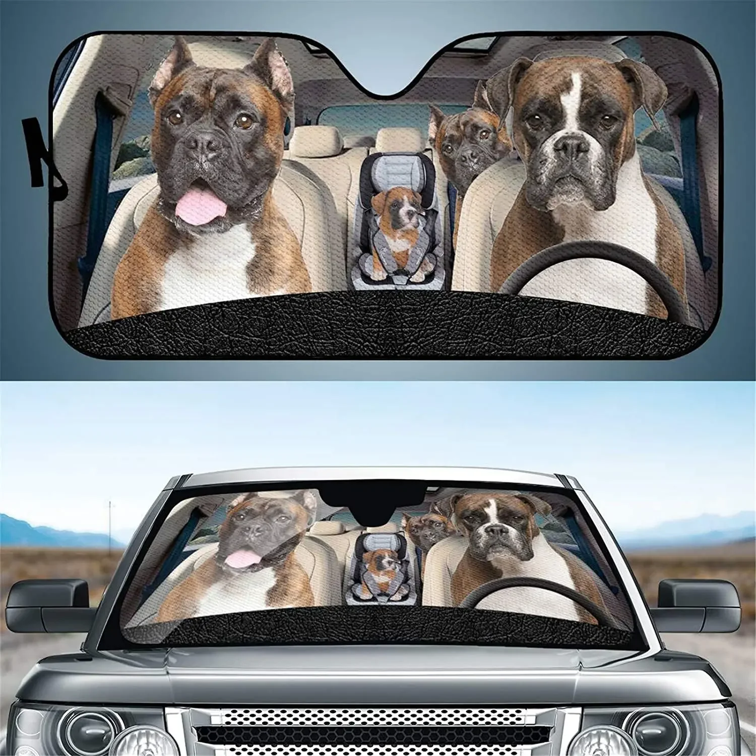 

Coloranimal Cool Animal Driving Boxer Dog Car Windshield Front Window Windshield Shade-Folding Durable Auto Sunshade for Protect