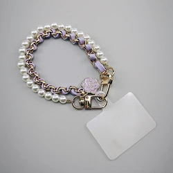 Camellia Pearl Fashion Pendant Keychain with Universal Clip (Purple)