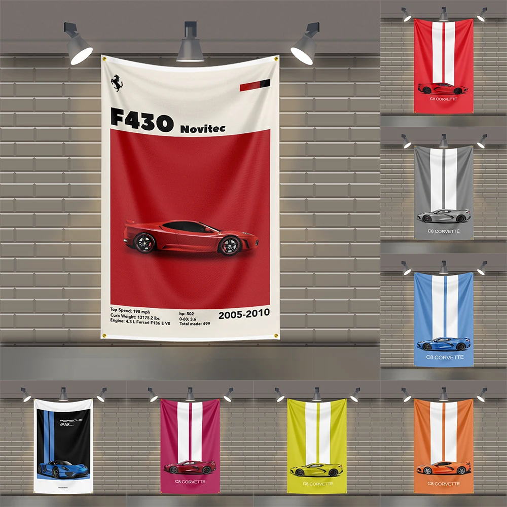 

3x5 Ft JDM Corvette Car Flag Polyester Printed Auto 3I M Flags for Room garage Decor C8 C3 918 GT3 F430