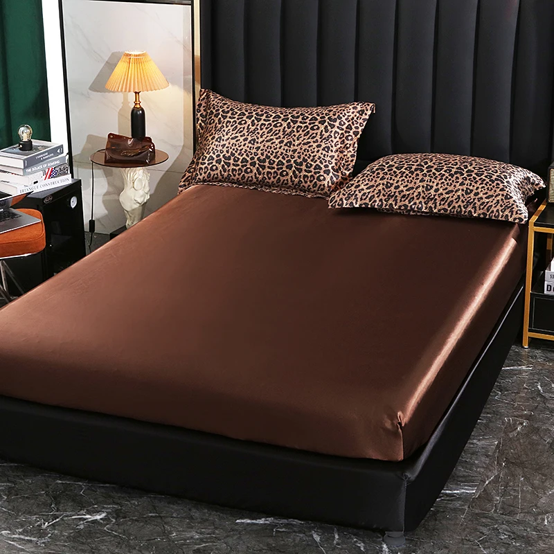 Luxury Satin Fitted Bed Sheet High Density Fabric Fitted Sheet  Breathable Supple  Fit Sheet with 2 pillwcase 6