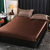 Luxury Satin Fitted Bed Sheet High Density Fabric Fitted Sheet  Breathable Supple  Fit Sheet with 2 pillwcase 6