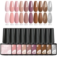 10PCS/SET Nail Polish Gel Set Autumn Brown Color Glitter Semi Permanent Soak Off UV Nail Art Manicure Varnish Supplies Kit 1