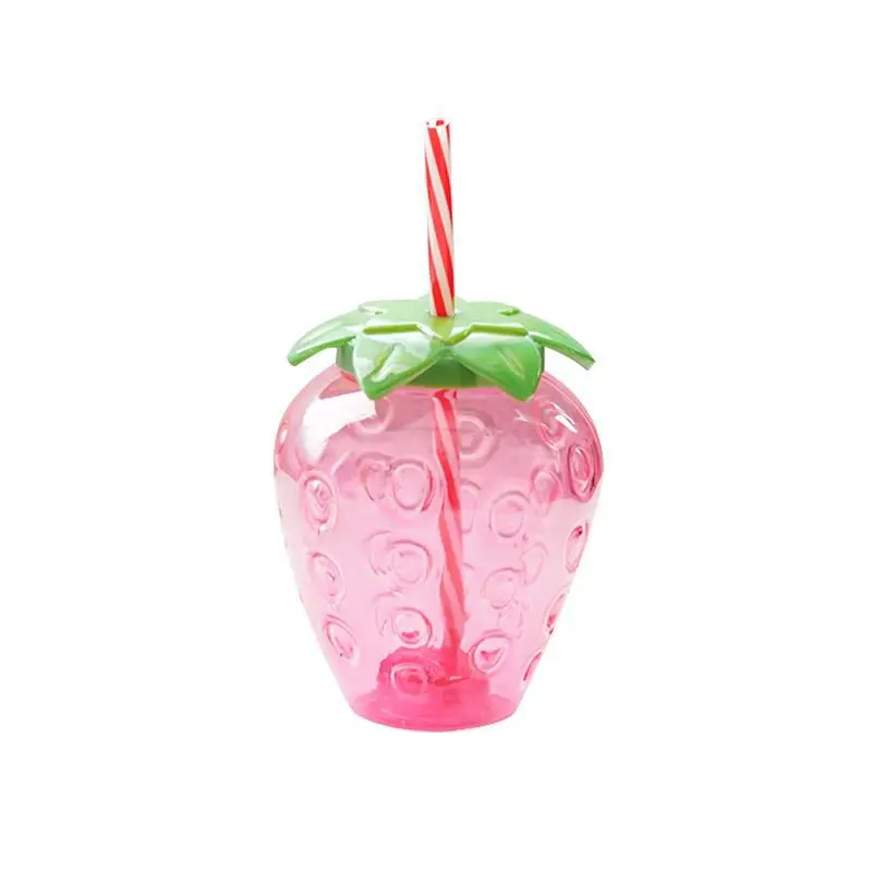 Summer cartoon kawaii strawberry straw cup plastic cup lovely girl milk tea coffee student portable water water bottle