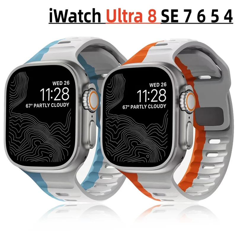 애플 워치용 소프트 실리콘 스트랩 울트라 밴드, 49mm, 44mm, 45mm, 42mm, 40mm, 41mm, 38mm 스포츠 워치 밴드, 아이워치 시리즈 8, 7, 6, 5 팔찌
