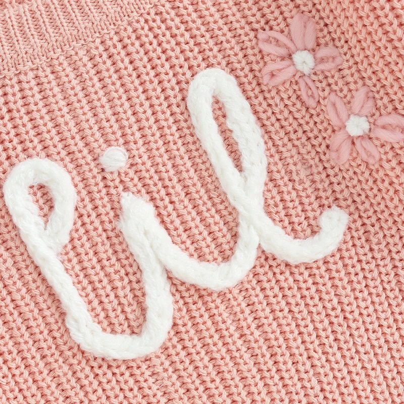 0-18M Baby Boys Girls Sweater Letter Flower Embroidery Cotton Warm Pullovers Fall Toddler Clothes Newborn Jumpers Tops