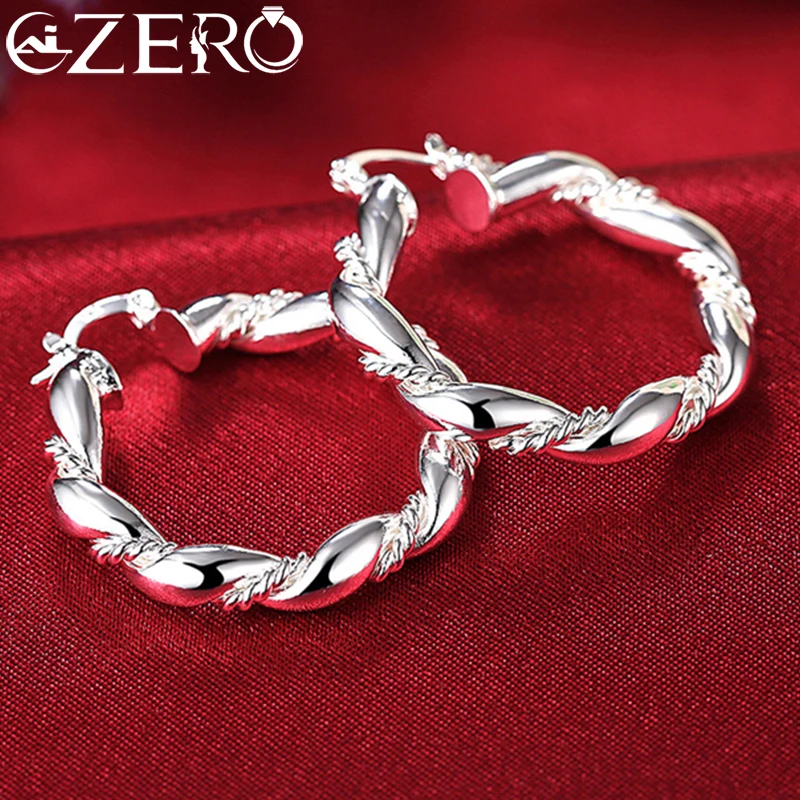 ALIZERO 925 Sterling Silver Hoop Earrings For Women Twisted Rope Circular Earring European Charm Fashion Party Jewelry Gift