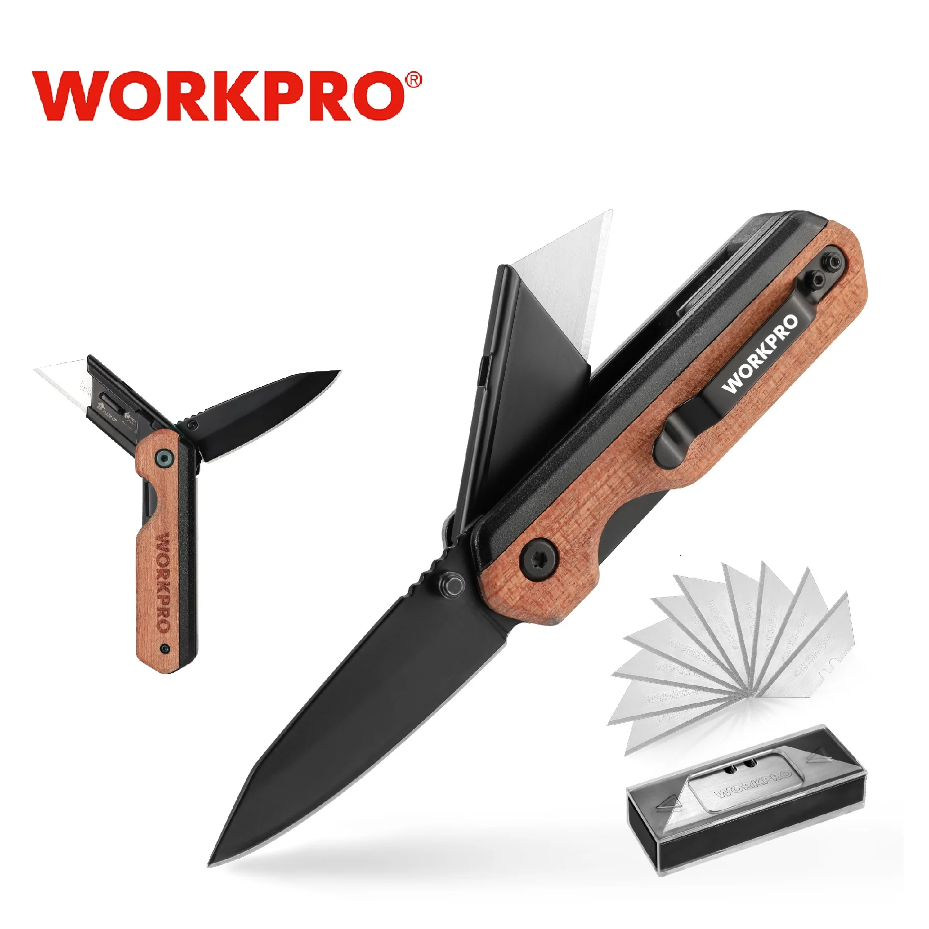 

WORKPRO-Multifunction Folding Knife,Portable Pocket Knife,Electrician Utility Knife with 10 Blades, Paper Cutter, DIY Hand Tools