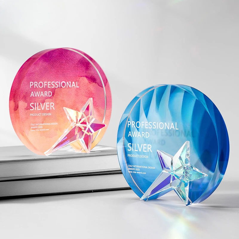 Customized Rotundity Crystal Trophy Color Printing Sports Annual Meeting Award Outstanding Employee Souvenir Home Decoration 1Pc