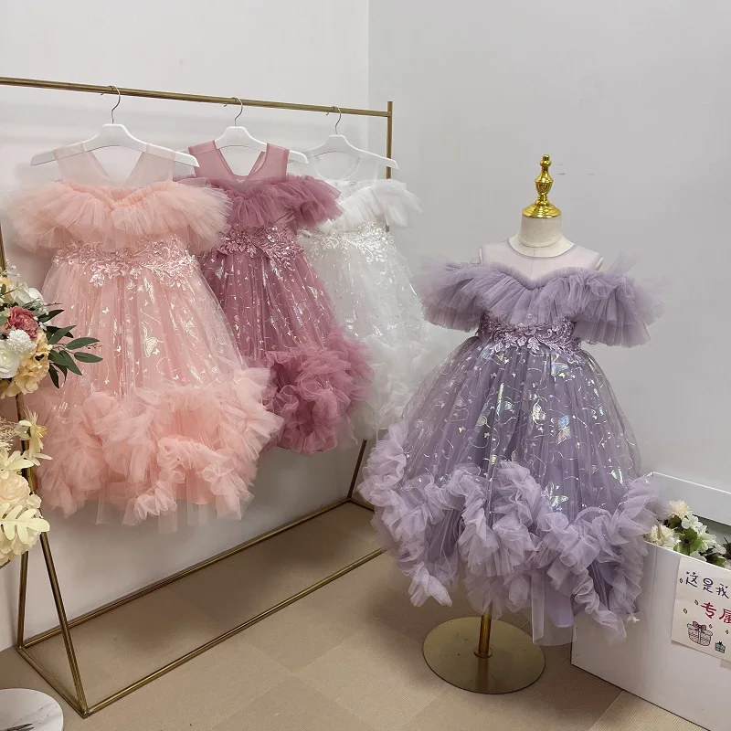 Girls show princess skirt mesh tutu skirt one-shoulder print skirt dress  flower girl host birthday dance dress C2181 - AliExpress