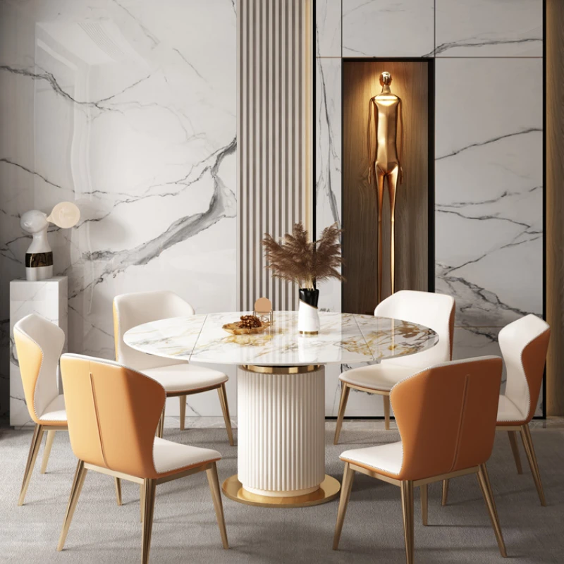 

Dining Table Square round Dual-Use Household Small Apartment Light Luxury Rotating Folding Dining Table Variable round Table