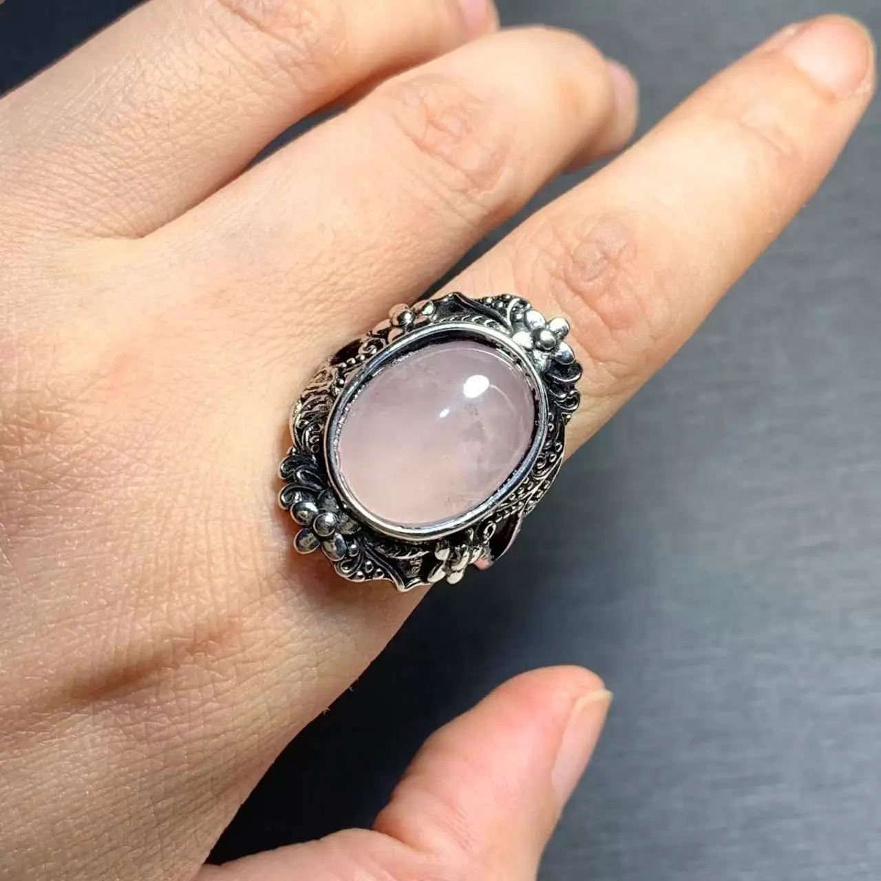 MM Natural Rose Quartz Ring Adjustable Female Ring Jewelry for Women Gift Wholesale High Quality Vintage Fine
