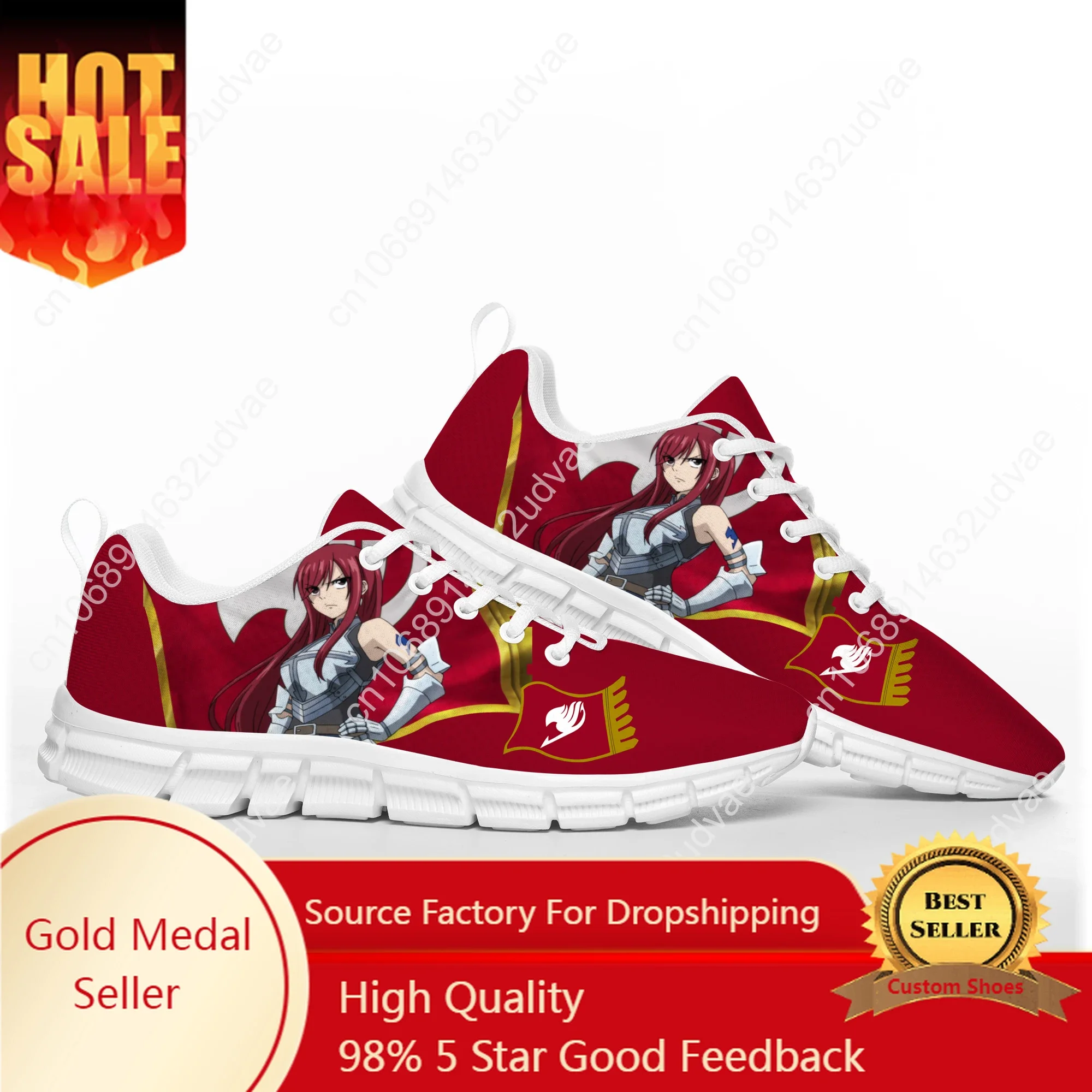 

Anime Fairy Tail Erza Scarlet Sports Shoes Mens Womens Teenager Kids Children White Sneakers Custom High Quality Couple Shoe