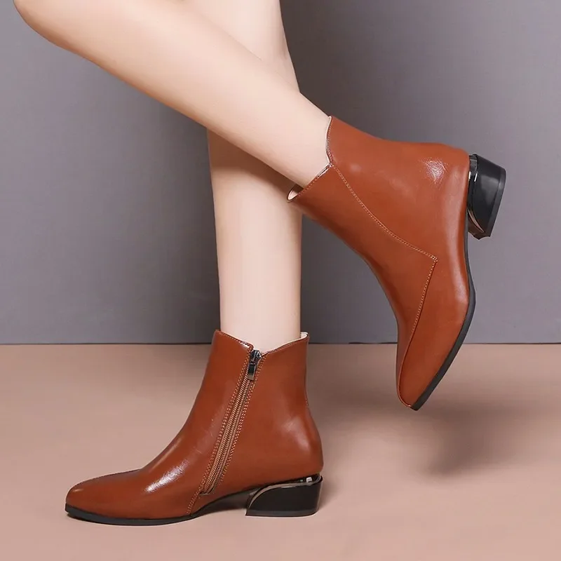 Zipper Short Boots for Women 2023 New Autumn Winter Versatile Plush Soft Top Pointed Thick Heel Warm Fashion Boots for Children