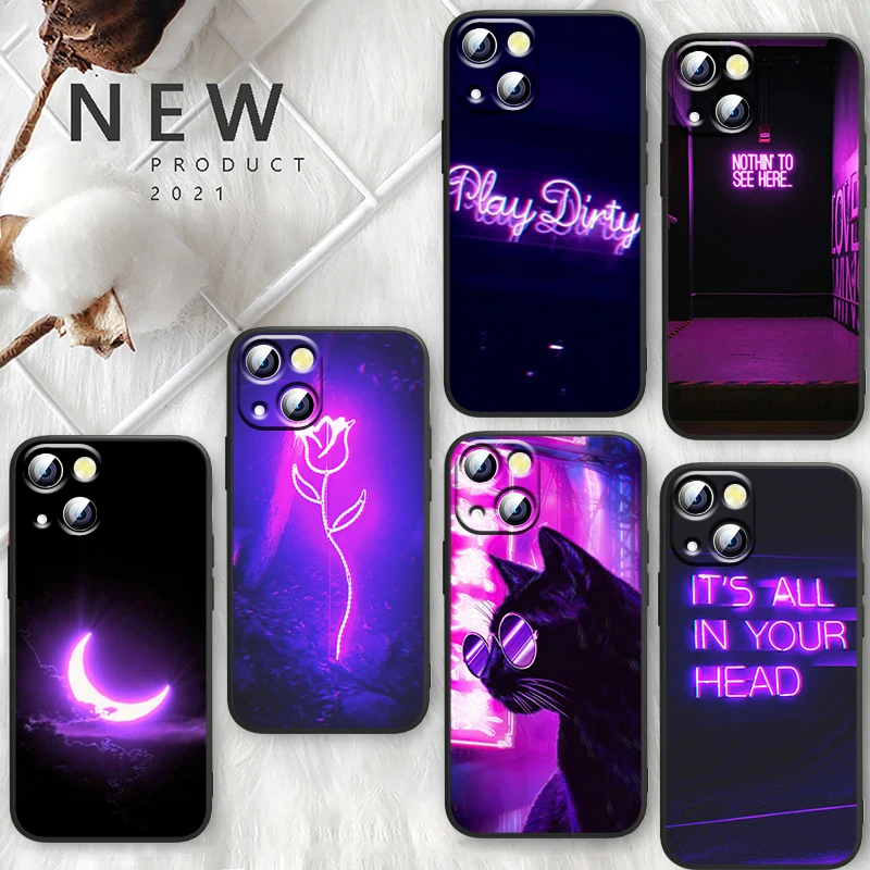Colore Viola Neon Light Black Phone Per Apple Iphone 14 13 12 11 Pro Max Mini Xs Max X Xr 7 8 6 5 Plus Se2020