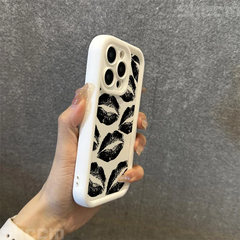 Elegant Black and Red Kiss Print Soft Silicone Phone Case Cover