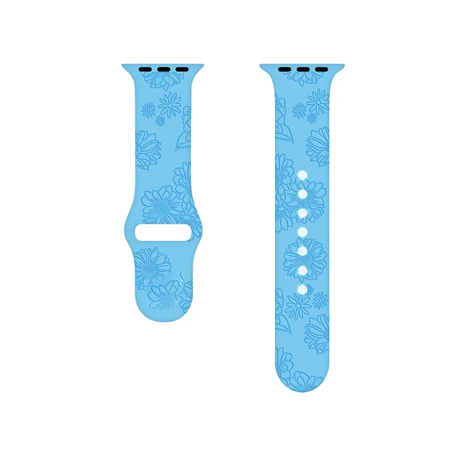 Sport Strap for Apple Watchband 44mm 40mm 38mm 42mm 41mm 45mm Printed Silicone Bracelet for iwatch series 7 6 5 4 3SE watch band sunflower-sea blue