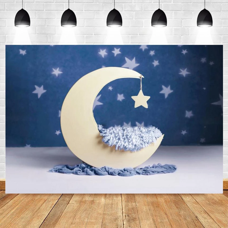 Décor Lune étoilée LED 40x60cm - Toile Fond Crèche Illuminée