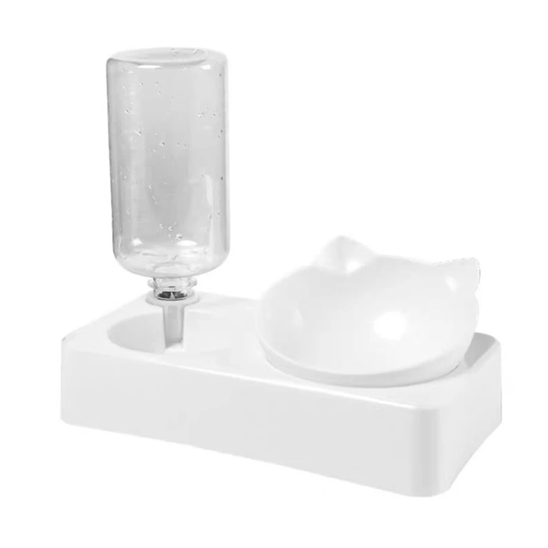 Double Dog Cat Bowls Water and Food Bowl Tilted 15 Degrees Raised with Automatic Water Bottle Pet Feeder