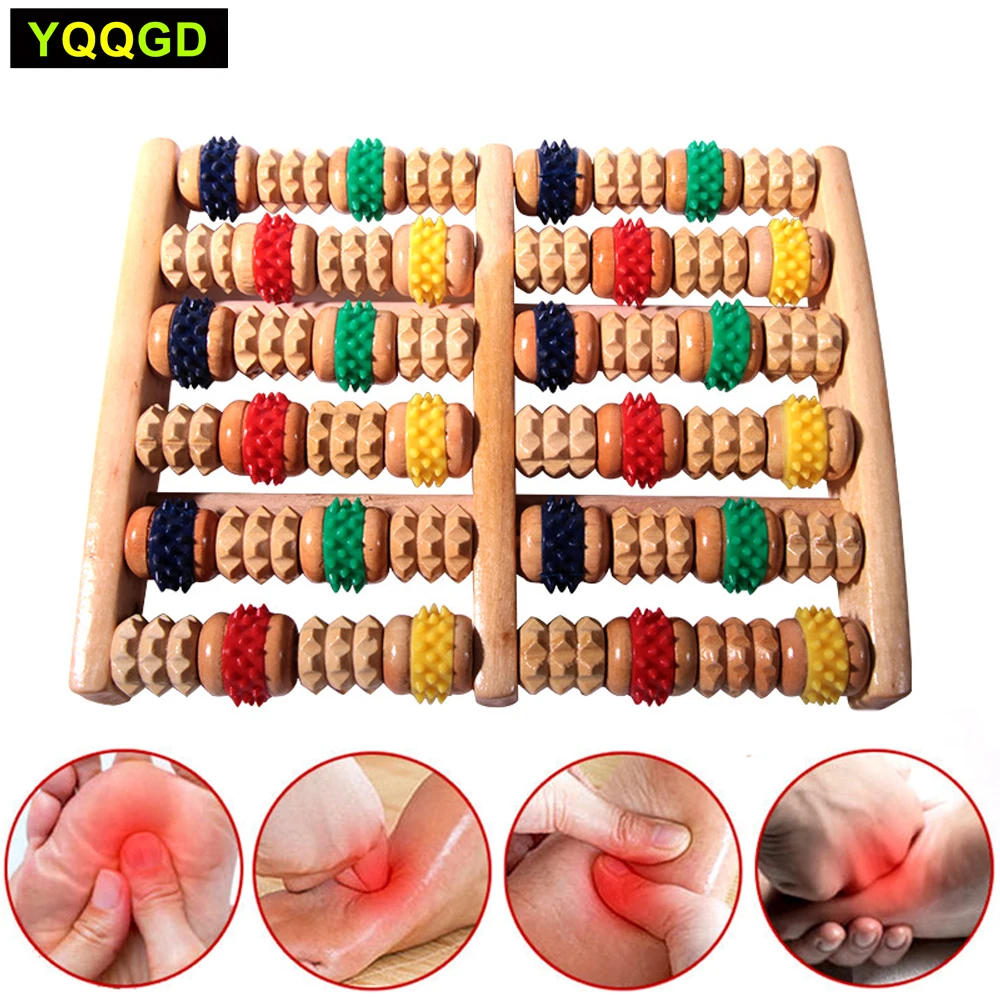 

6 Rows Wooden Foot Massager Roller Heath Therapy Acupressure Relax Massage Pain Stress Relief Shiatsu Roller Feet Care Massager