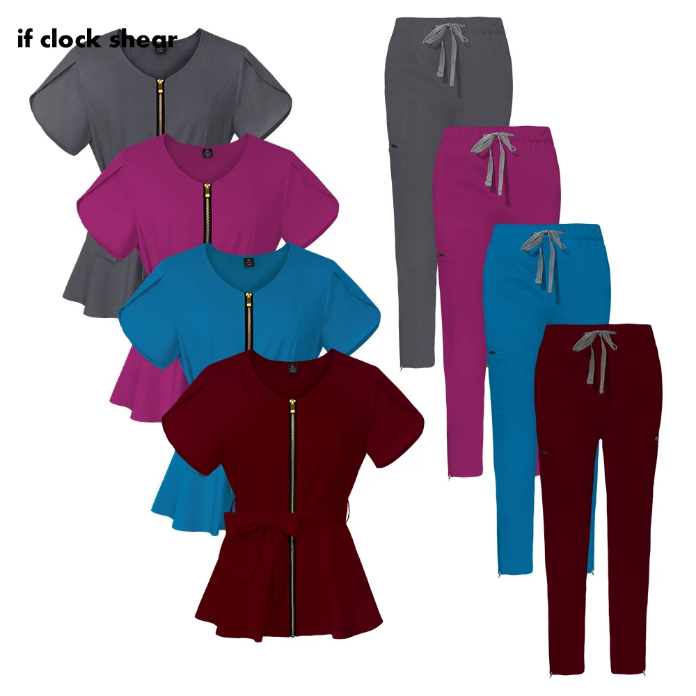 

Factory Price Zipper Women Surgical Set High Quality Pet Hospital Medical Uniforms Short Sleeved Scrub Women Dental Clinic Suits