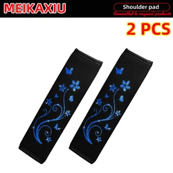 Set of 2 Peony Flower Glitter Seatbelt Covers for Women - Breathable, Stylish Car Accessories (Blue 2pcs)