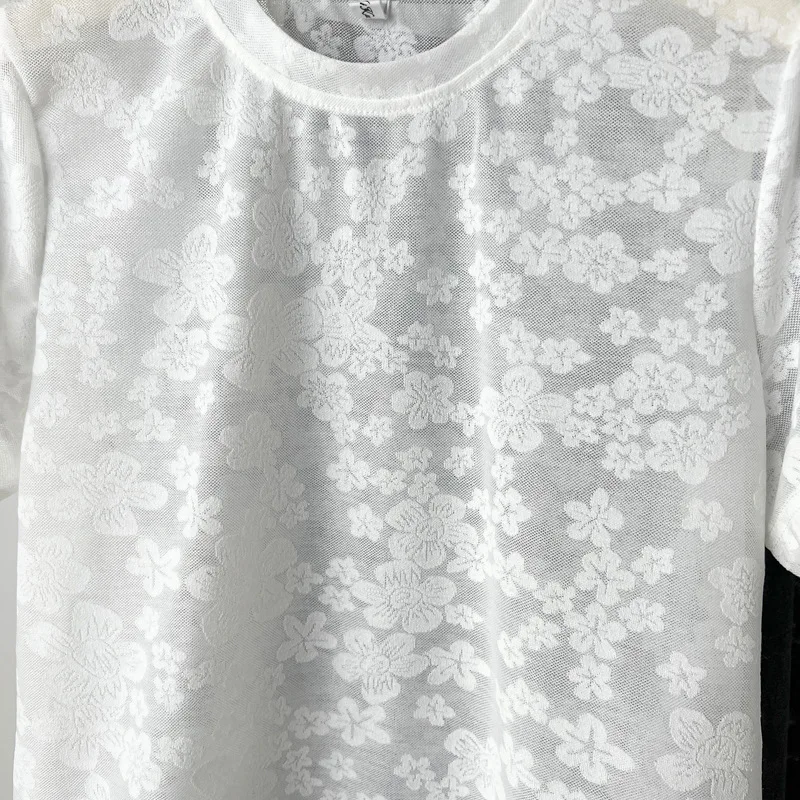 100kg Plus Size Women's Top Summer New Style Casual Collar Lace short-sleeved T-shirt 8018