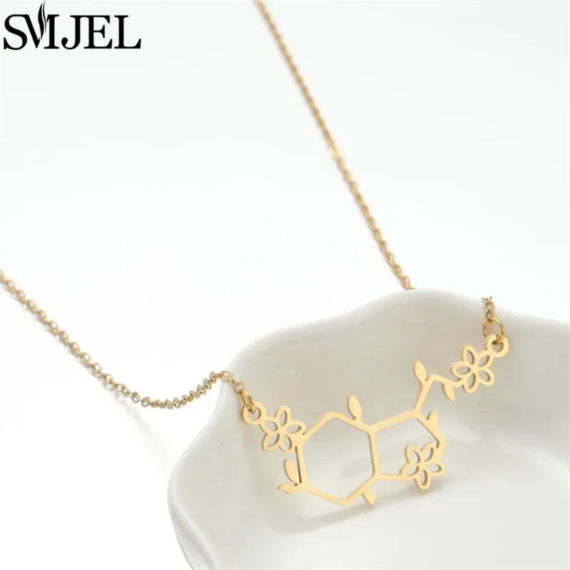 SMJEL Dopamin-Molekül-Halsketten, Blumen-Chemische Formel-Halskette für Frauen, Serotonin-Strukturformel-Anhänger, Abschlussgeschenk – Detail 18