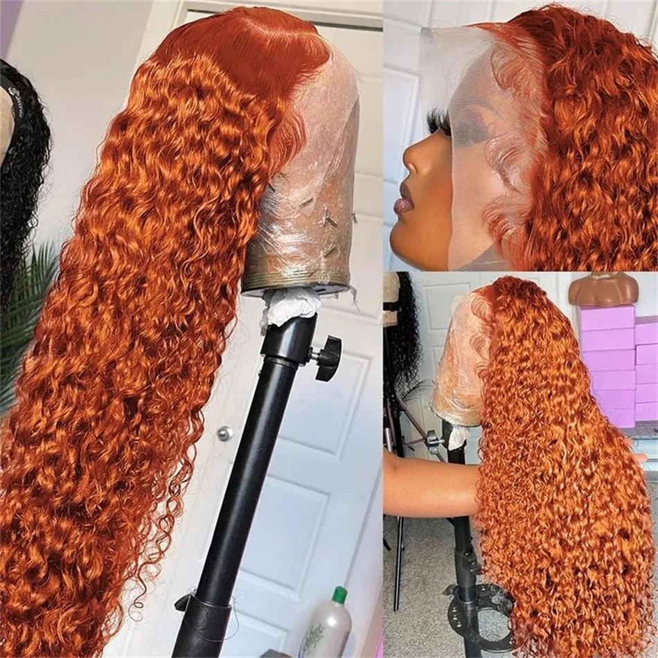 

Orange Ginger Deep Curly Lace Front Human Hair Wigs Full Colored 13x4 HD Deep Wave Lace Frontal Wigs Pre Plucked for Women