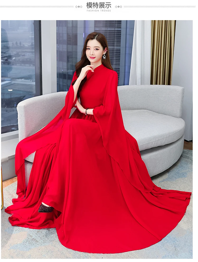 2022 White Chiffon Long Sleeve Large Skirt Dress Women Boho